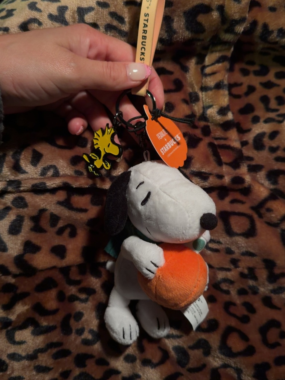 Starbucks Snoopy Plush Keychain in White, Orange, Black